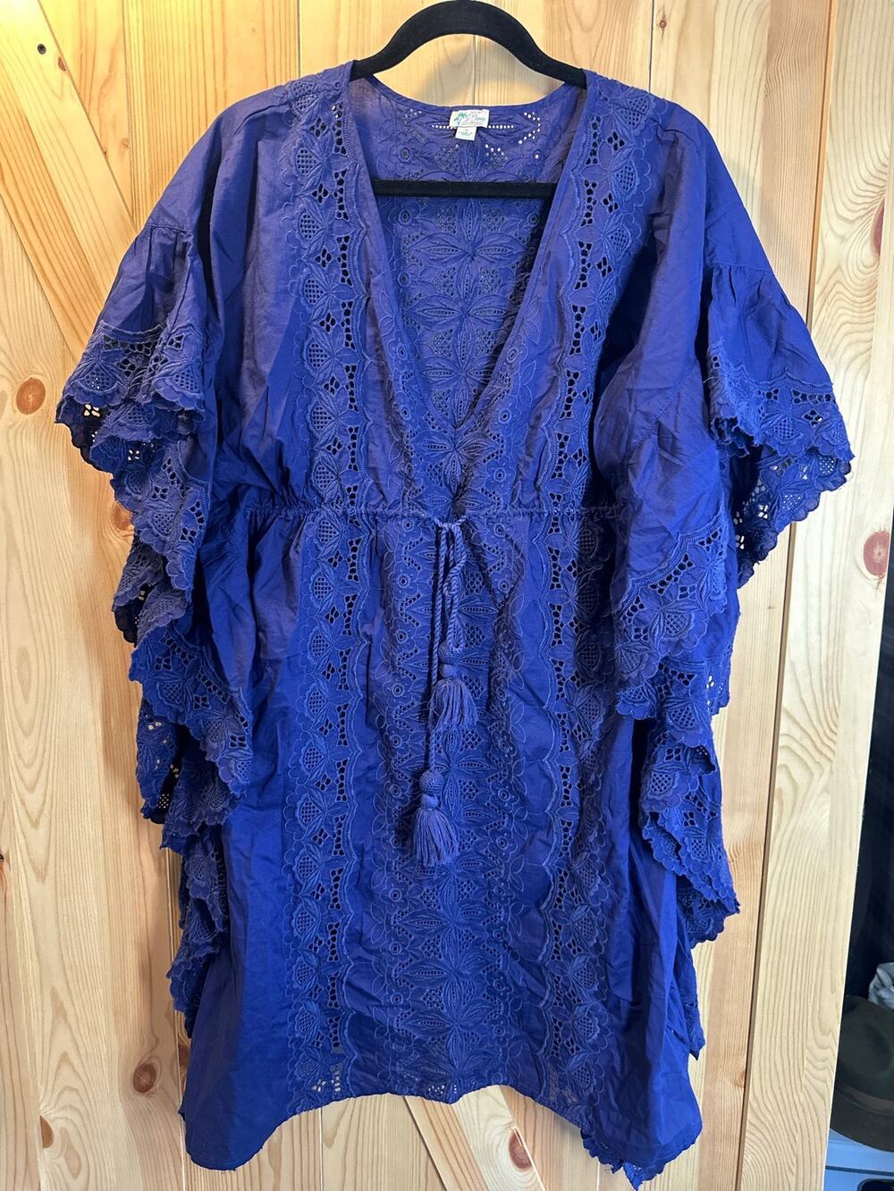 J.Crew Ruffle Vibrant Royal Blue Tunic Eyelet Swimsuit Cover-up - Size M
